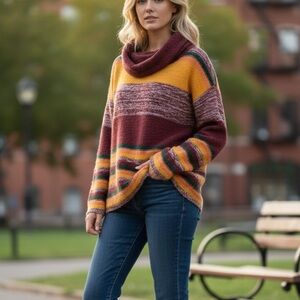 Striped Multicolor Cowl Neck Sweater